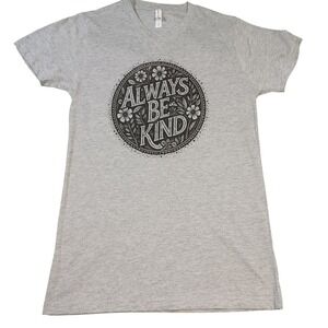 Love in Faith Always Be Kind Gray V-Neck Graphic Tee Shirt Small Floral Heather
